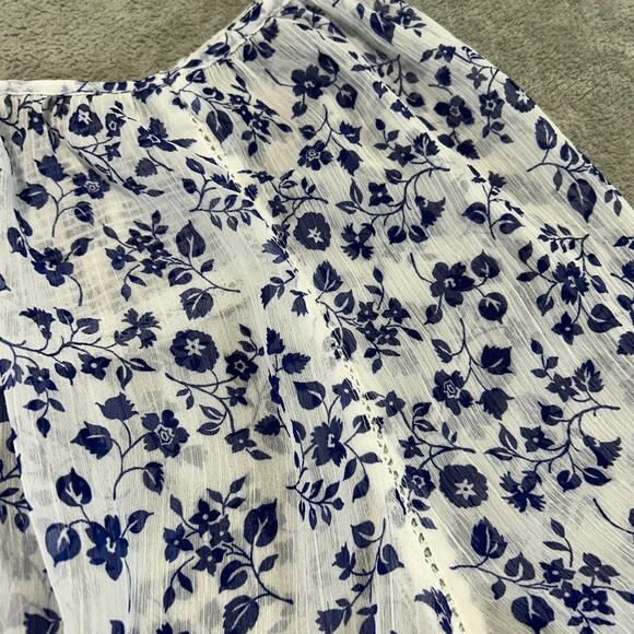 Abercrombie & Fitch Sheer Women's Top Medium Navy White Floral Embroidered Boho - Picture 10 of 12